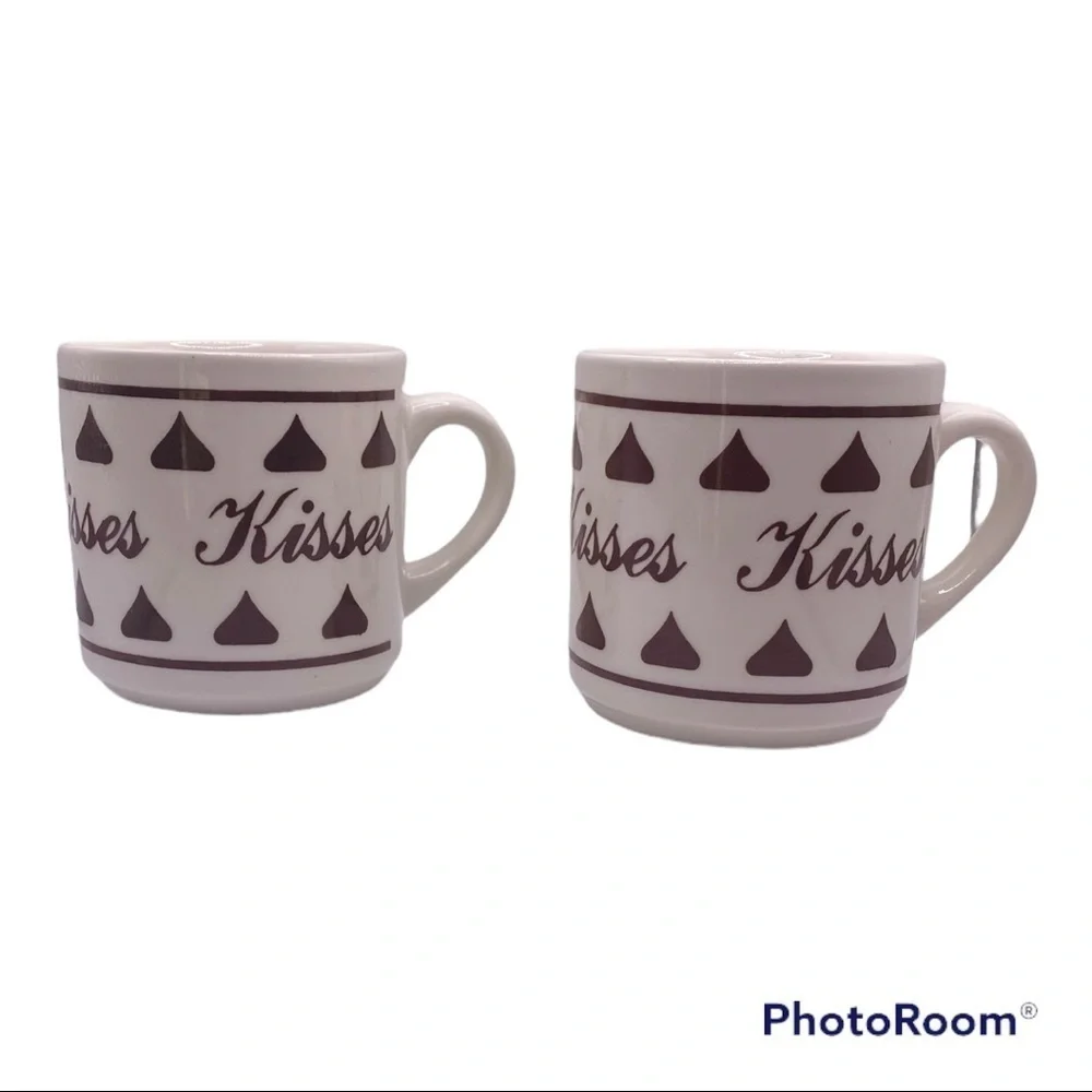 VINTAGE Hersheys Kisses Coffee Cups White Porcelain Glass & Brown Kisses